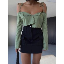 Gabardin Kısa Etek Cep Detaylı - Siyah