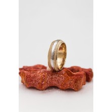 Kenarları Altın Renk Tırtıklı Unisex Gümüş Alyans