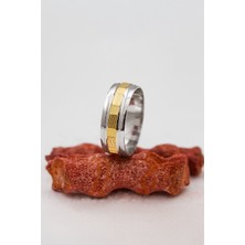 Grek Model Ortası Altın Renkli Gümüş Unisex Alyans