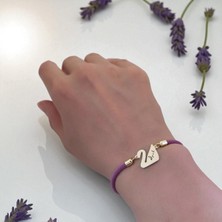 Altın Plakalı 14 Ayar Ipek Ismine Özel Kuğu Kuşu Figürlü Mor Ipek Örgülü Hediye BILEKLIK-605ISIM