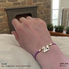 Altın Plakalı 14 Ayar Oğlak Burçlarına Özel Kuğu Kuşu Figürlü Mor Örgülü Hediye BILEKLIK-605BURÇ