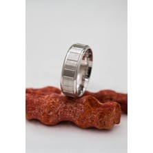 Rodyumlu Baklava Desenli Unisex Gümüş Alyans