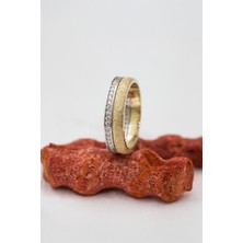 Brose Desenli İki Şeritli Bayan Gümüş Alyans