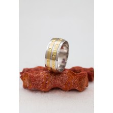 Puantiyeli Beş Şeritli Unisex Gümüş Alyans