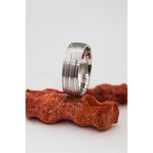 Çizgi Motifli Rodyumlu Gümüş Unisex Alyans