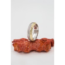 Kişiye Özel Kenarı Altın Renk İsimli Bayan Gümüş Alyans