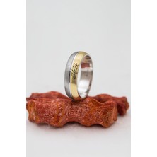 Kişiye Özel Kenarı Altın Renk İsimli Unisex Gümüş Alyans