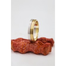 Brose Desenli İki Şeritli Unisex Gümüş Alyans