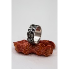 Çiçek Motifli Karartmalı Unisex Gümüş Alyans