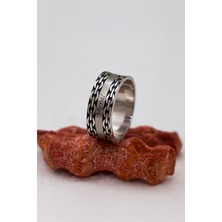 Kişiye Özel Zincir Motifli Karartmalı Unisex Gümüş Alyans