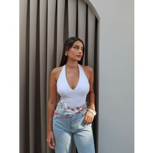 Boyundan Geçmeli Dikişli Bluz