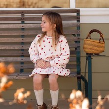 Antebies Organik Pembe Çilek Desenli Polarlı Uzun Kollu Manşetli Kız Çocuk Sweatshirt