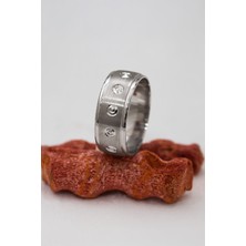 Puantiyeli Ortası Mat Unisex Gümüş Alyans