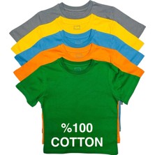 Cloise Çocuk Basic T-Shirt Unisex Kısa Kol %100 Pamuklu 5'li Paket Renkli Seçenekler