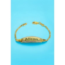 İsimli Zirkon Taşlı Altın Renk Gümüş Çocuk Künye