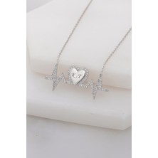 Rodyumlu Çift Harfli Kalp Atışı Gümüş Bayan Kolye