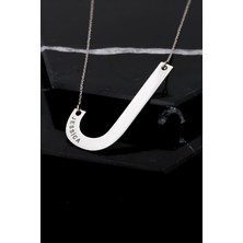 Rodyumlu İsimli Harf Plaka Gümüş Bayan Kolye