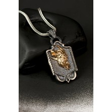 Özel Tasarım Vintage Hilal Uluyan Kurt Gümüş Erkek Kolye