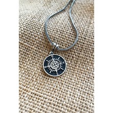 Özel Tasarım Karartmalı Gümüş Pusula Erkek Kolye