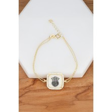 Altın Kaplama Motifli Gümüş Bayan Sedef Bileklik