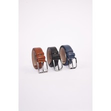 Erkek 3'lü Set 3,5 cm Klasik Siyah-Kahverengi-Lacivert Kemer