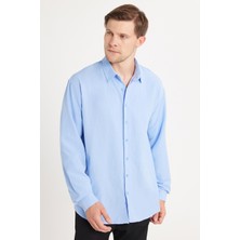 Oversize Mevsimlik Keten Dokulu Bol Kalıp Uzun Kollu Rahat Kullanım Erkek Gömlek