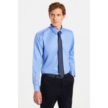 Tudors Erkek Slim Fit Non-Iron Pamuklu Ütü Gerektirmez Mavi Gömlek