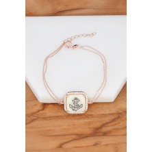 Çapa Motifli Rose Gümüş Sedef Bayan Bileklik