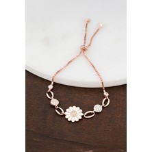 Zirkon Taşlı Rose Papatya Gümüş Bayan Bileklik