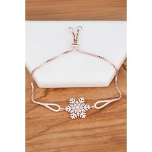 Rose Renk Kar Tanesi Baget Taşlı Gümüş Bayan Bileklik