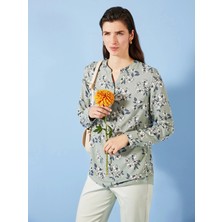 Lcw Grace Yeşil Kaçık Yaka Desenli Uzun Kollu Kadın Bluz