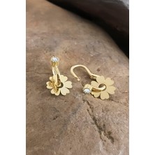 Yonca Motifli Zirkon Taşlı Gümüş Göçmen Küpesi