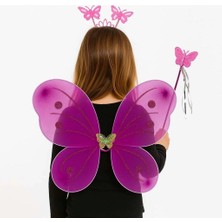 Bfs  Fuşya Kelebek Kız Seti – 50 cm Kelebek Kanadı, Taç ve Asa