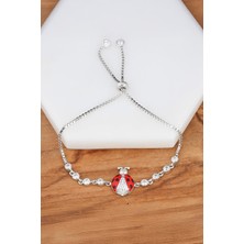 Rodyumlu Mineli Uğur Böceği Gümüş Bayan Bileklik