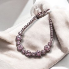 Yuvarlak Irili Ufaklı Taşlı Su Yolu Klipsli Çelik Bileklik