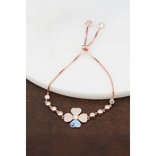 Yonca Motifli Mineli Rose Gümüş Bayan Bileklik