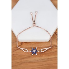 Lacivert Taşlı Lotus Gümüş Bayan Bileklik