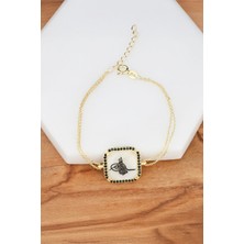 Tuğra Motifli Altın Kaplama Gümüş Sedef Bayan Bileklik