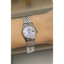 Kadın Gümüş Rose Roma Rakamlı, Taşlı Kadran, Takvimli Kadın Kol Saati