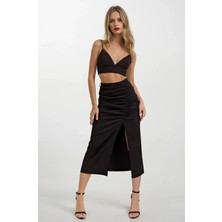 Hazelin Kadın Siyah Yırtmaçlı Uzun Etek HZL22S-BD118801