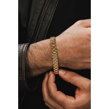 Erkek Çelik Bileklik - Saat Kordonu Stil 18 Ayar Gerçek Altın Kaplama Erkek Bileklik