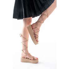 861-1010 Nut Rose Taşlı Bilekten Bağlamalı Kadın Sandalet