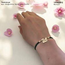 14 Ayar Altın Plakalı Yengeç Burçlarına Özel Kuğu Kuşu Figürlü Yeşil Örgülü Hediye BILEKLIK-607BURÇ