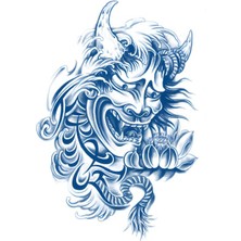 Tattoo GZ-788 Orta Boy Yarı Kalıcı Boynuzlu Maske Desen Dövme-Tatto