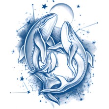 Tattoo GZ-784 Orta Boy Yarı Kalıcı Çift Balina ve Yıldız Desen Dövme-Tatto