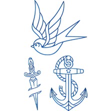 Tattoo GZ-552 Orta Boy Yarı Kalıcı Kuş Hançer ve Çapa Desen Dövme-Tatto