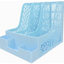 Alpa Store 3 Bölmeli Pastel Mavi Modüler Tasarım Klasör Arşiv Kutusu Kalemlikli 25*30*26,5 cm Demonte