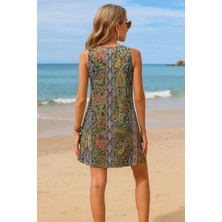 Kadın Kısa Kollu Dantel V Yakalı Desenli Süprem Elbise