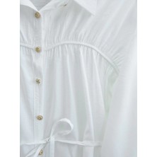 Robadan Büzgülü Beli Bağcıklı Gömlek -Beyaz