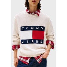 Tommy Jeans % 100 Pamuk Regular Fit Bisiklet Yaka Logolu Kazak Erkek Kazak DM0DM22105 Afn